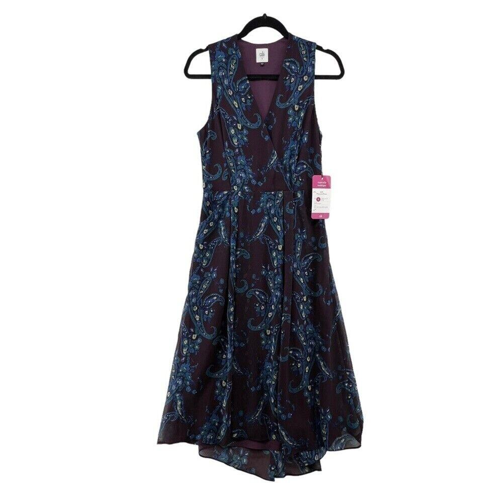 Cabi Size 8 Dress NEW Purple Paisley Treasure 3461 Pockets Midi - Picture 1 of 4